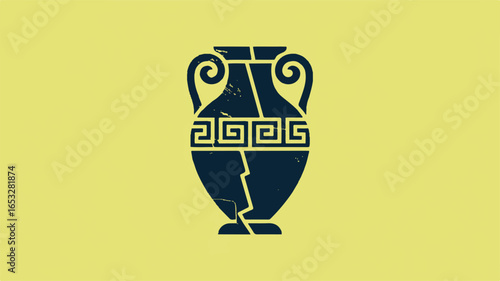 Stylized Ancient Greek Amphora Silhouette with Geometric Pattern on Yellow Background vase
