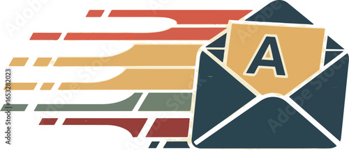 Fast email delivery concept with retro design featuring letter A in an open envelope.
