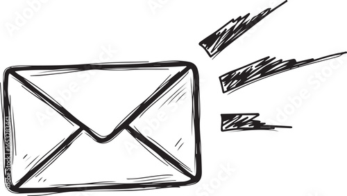 Email message notification doodle drawing with motion lines.
