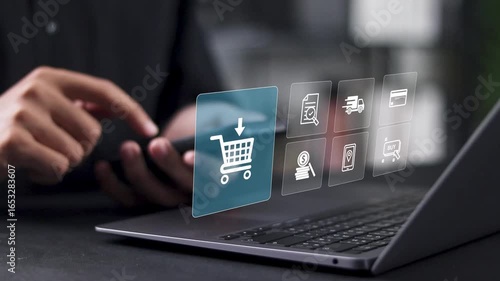 Online Shopping concept. Add to cart internet web store buy online. online shopping service with convenient home delivery options.
