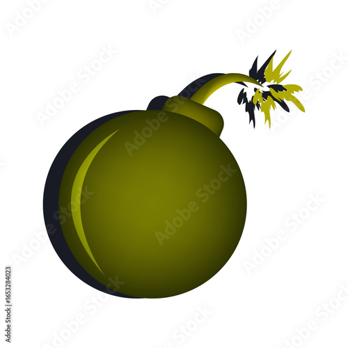 Stylized Illustration of a Classic Round Bomb with a Lit and Sparking Fuse.