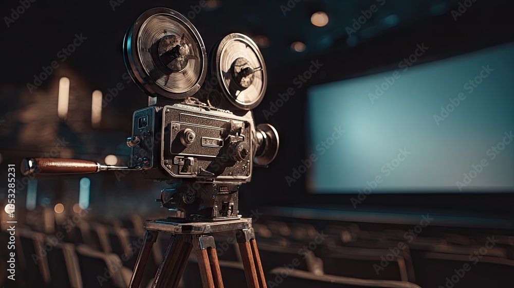 Fototapeta premium Vintage projector in a dark theater.