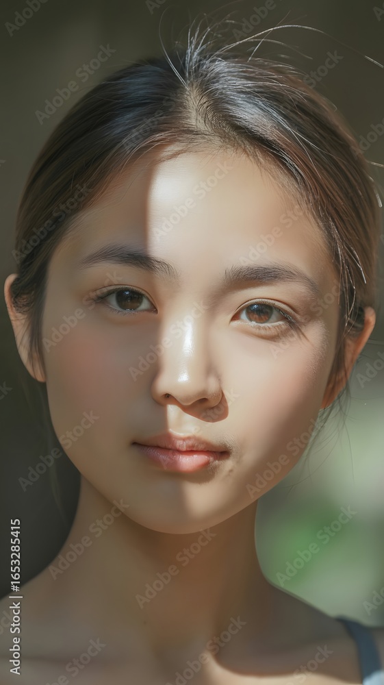 Fototapeta premium Close-Up Portrait of a Woman with Natural Beauty