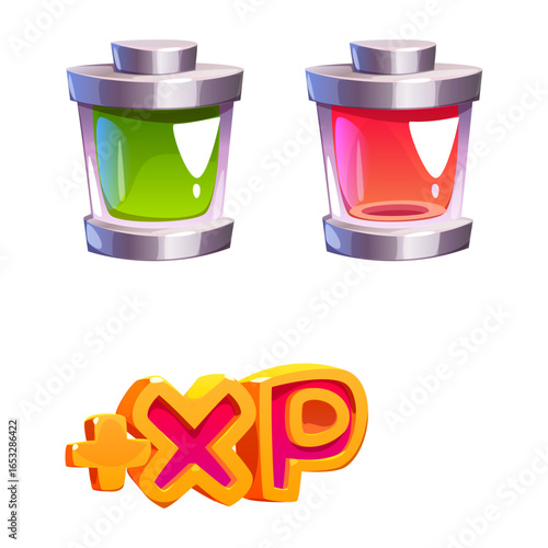Game Power Up Icons XP Boost and Health Vials for Virtual Worlds