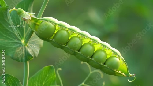 Close-up of a pea pod with peas