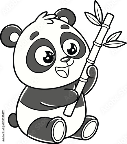 panda with a bamboo