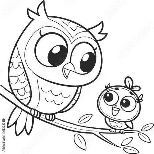 owl and baby cartoon vector