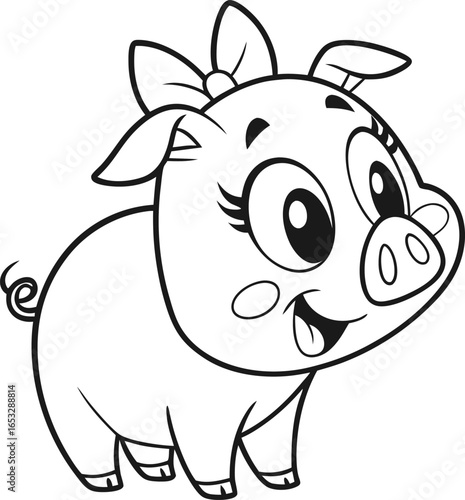 Pig cartoon vector drawing for coloring page