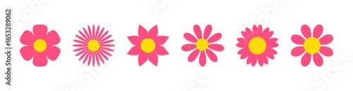 Pink flowers decorative icon set on a white background. Beautiful daisy chamomile floral designs vector illustration