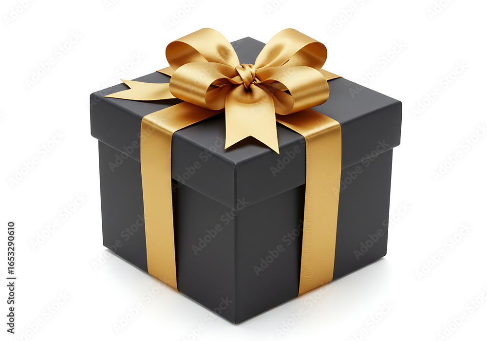 Obraz premium Black gift box gold ribbon present dark