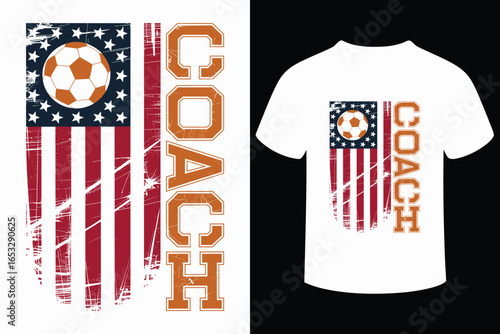 American soccer coach t shirt design with distressed flag and ball graphic