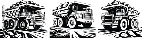 Heavy Dump Truck Vector Set, Industrial Mining and Construction Haul Vehicle Art.