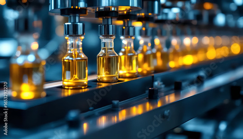 Vaccine Production, Vial filling line close up