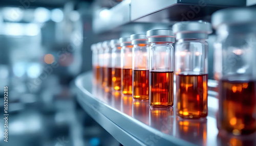 Vaccine Production, Vial filling line close up