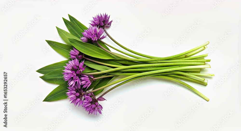 Fototapeta premium me(s): Wild leeks with purple base on white background 