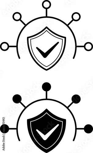 Protection Management Icons. Black and White Vector Illustration. Ensuring the Security of Organization Assets from Various Threats and Risks. Concept Data Security and Protection