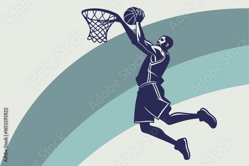 Basketball player doing slam dunk in a game isolated on white background