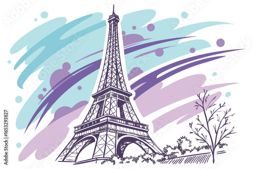 Illustration of the eiffel tower in paris, france isolated on white background