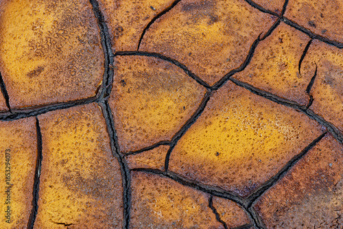 Macro View of Cracked Ochre-Colored Surface