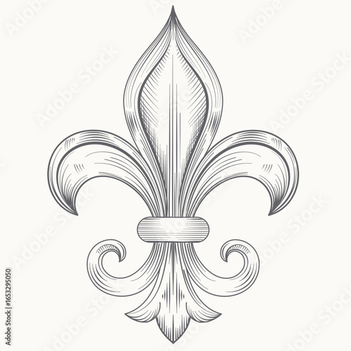 Beautiful vector hand drawn fleur de lis illustration in vintage style