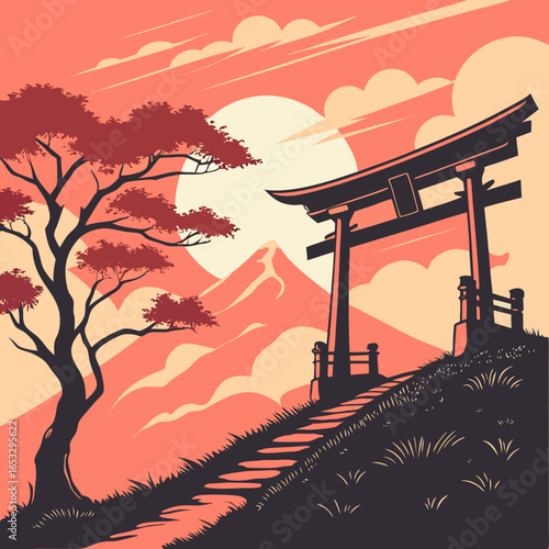 vector illustration of a japanese garden