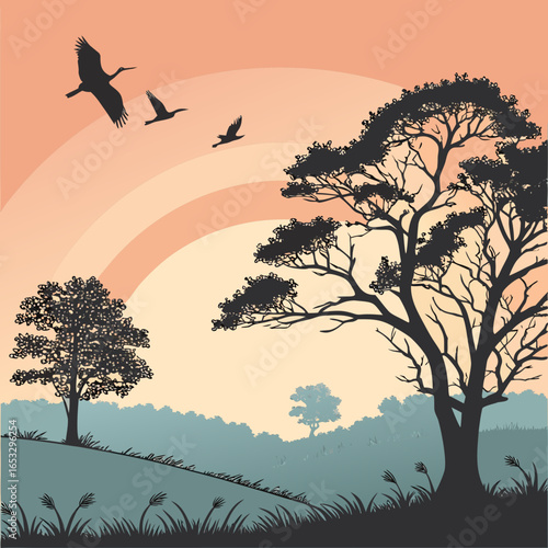 sunset in the forest
