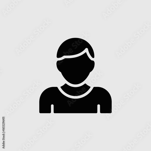 Minimalist, solid glyph style emoji depicting the head and shoulders of a person, in vector format. minimal logo mark, black on a white background