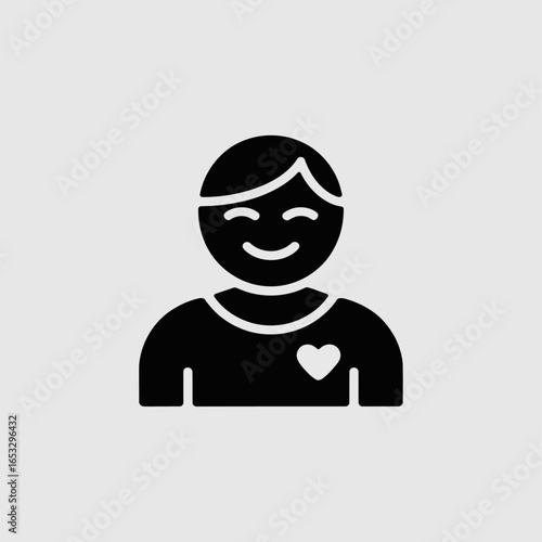 Minimalist, solid glyph style emoji depicting the head and shoulders of a person, in vector format. minimal logo mark, black on a white background