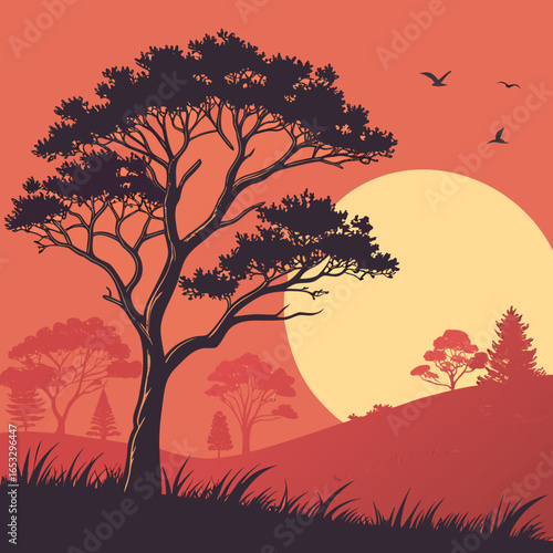 silhouette of a tree in sunset