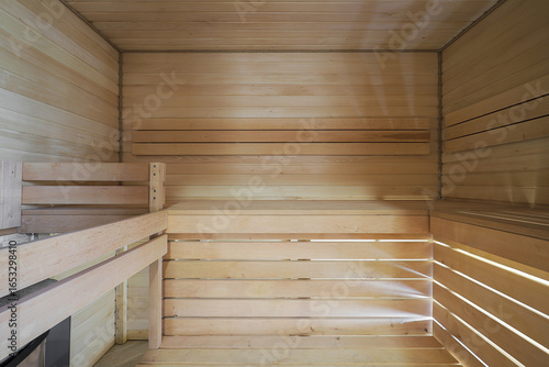 View of empty interior sauna room