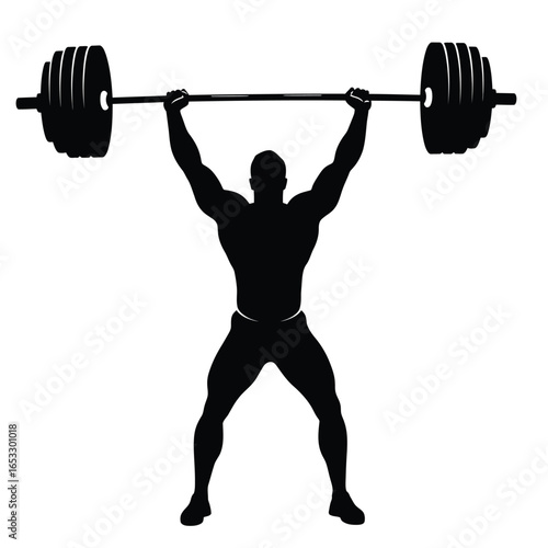 Man lifting heavy barbell weights in a powerful stance