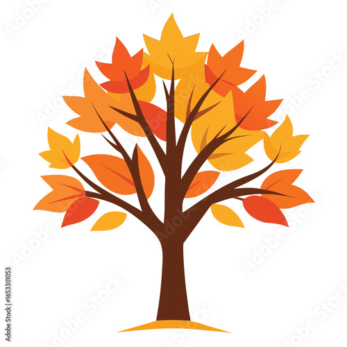 Autumn tree with orange and yellow leaves vector