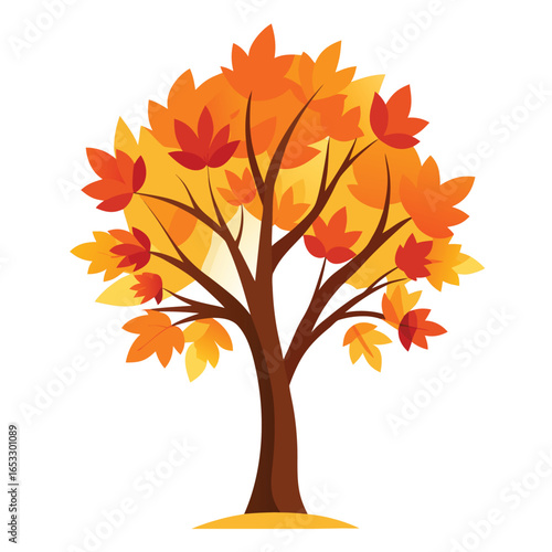 Autumn tree with vibrant orange and yellow leaves vector