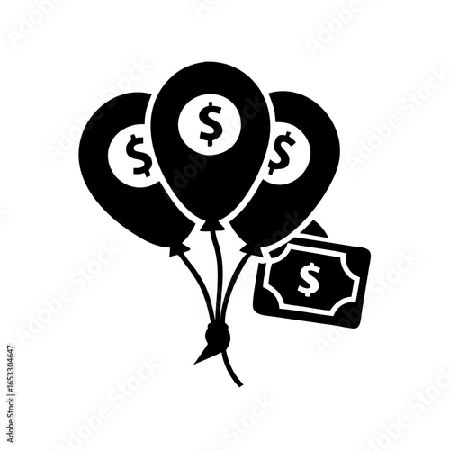 Vector art of balloons with dollar signs and a banknote, symbolizing financial prosperity and earnings