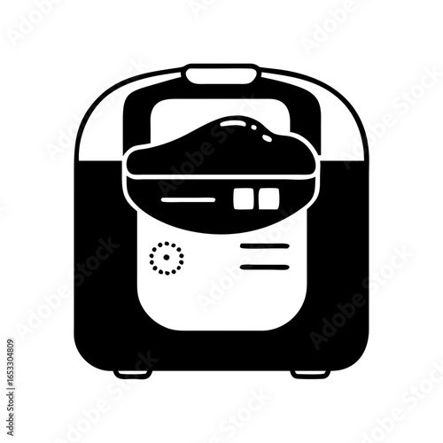 Vector art of minimalist black and white icon of a compact electric multicooker with simple controls