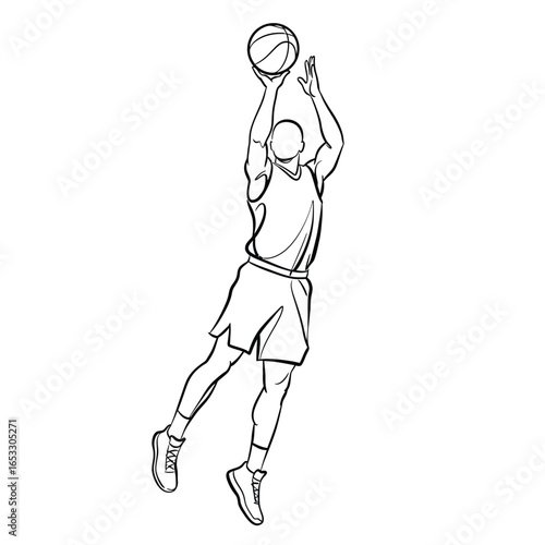 Man jumping up to shoot a basketball with both hands