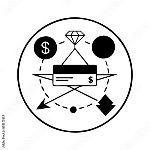 Vector art of credit card and financial symbol icon  icon