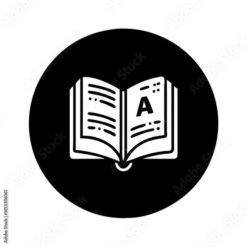 Vector art of open book with letter a on pages icon