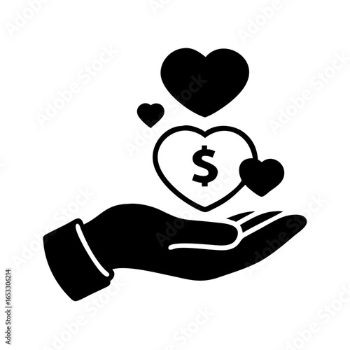 Vector art of hand holding a heart with dollar sign and other hearts icon