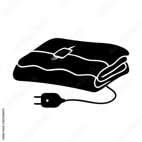 Vector art of folded electric heating blanket with power cord and plug icon
