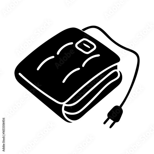 Vector art of electric heating pad folded with power cord and plug icon