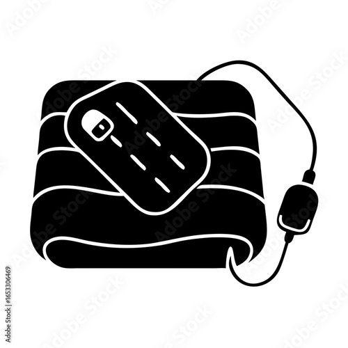 Vector art of electric heating pad with control and power cord icon