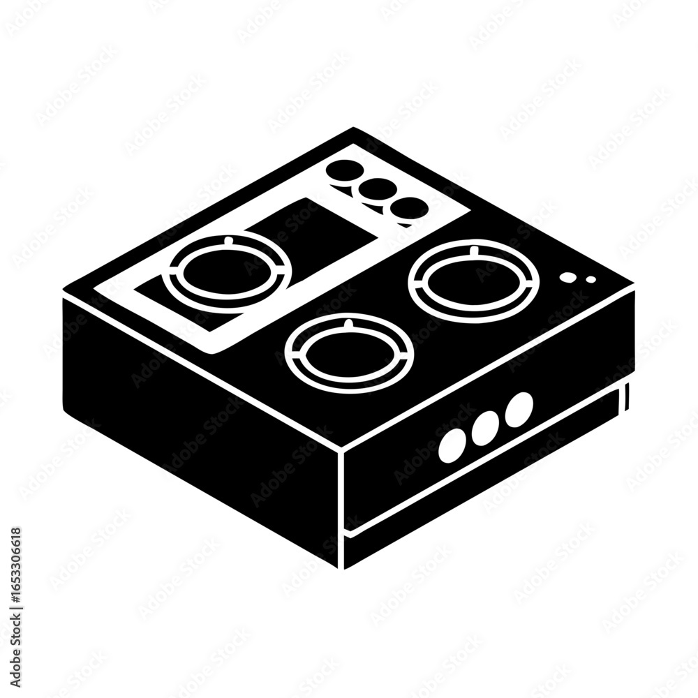 Fototapeta premium Vector art of black icon of a modern electric stove with four burners and a control panel icon