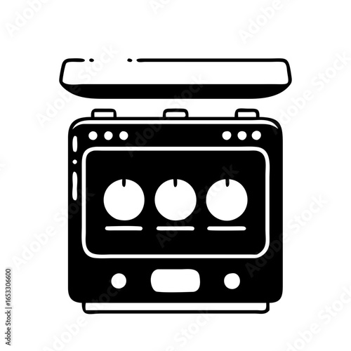 Vector art of black silhouette of an audio amplifier with three control knobs icon