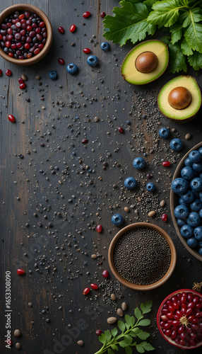 Culinary Palette: A vibrant flat lay presents an array of wholesome ingredients for a nourishing, flavorful feast. The visual symphony of textures, shapes, and colors.