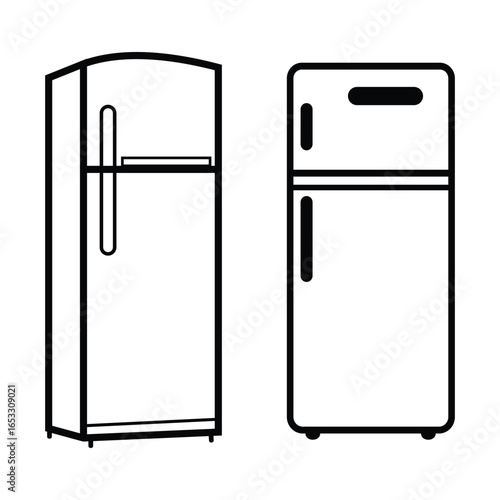 Refrigerator icon design.   Vector illustration in outline style, freezer symbol pictogram.  Refrigerator thin line design. technology, electronic and equipment icon set.