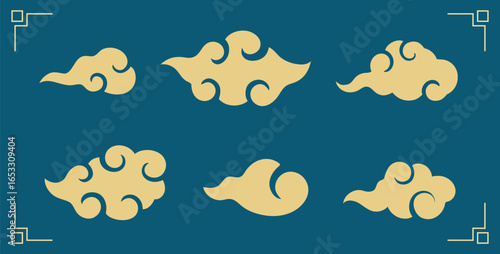 set of hand drawn chinese cloud, asian traditional culture cloud