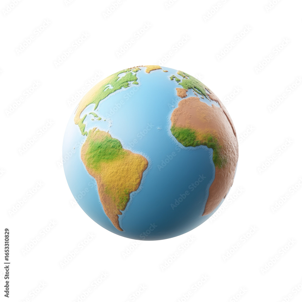 Fototapeta premium Realistic earth model depicting continents and oceans with detailed texture