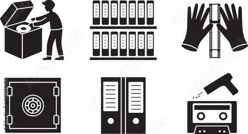 Archival Storage Silhouette Vector Illustration Depicting Data, Files, and Records