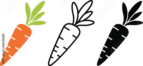 Carrot vector illustration set orange black and white icons